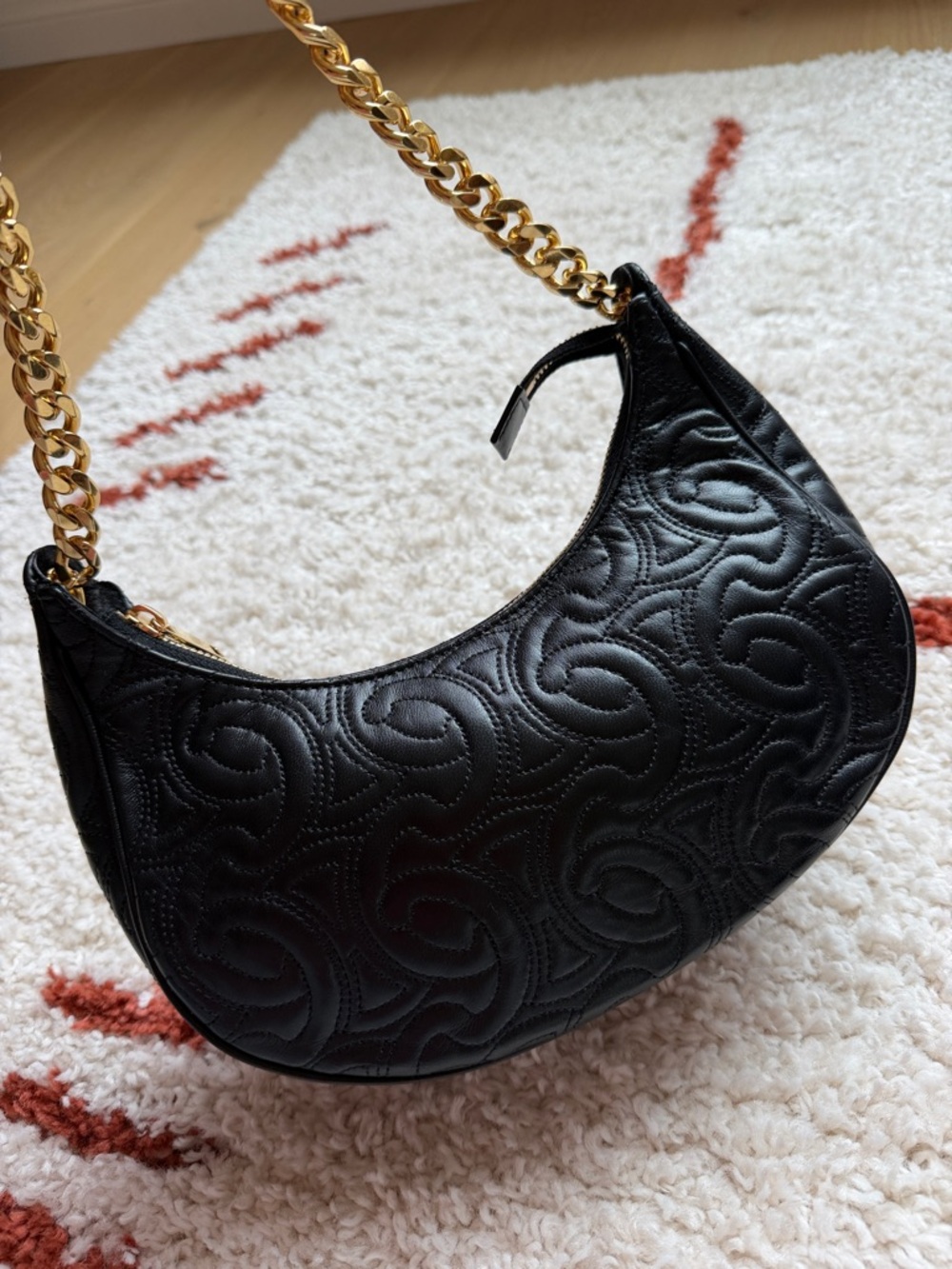 Celine Black Quilted Leather Shoulder Bag with Gold Chain Strap